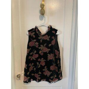 Elaine Rose Women's size Large Floral Velour Tanktop Blouse